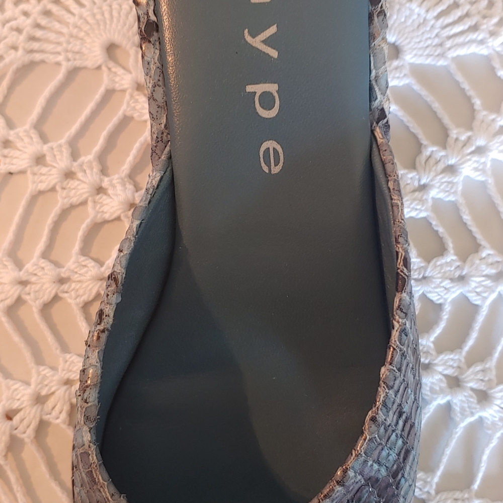 Hype Sandals Snakeskin Leather blue open toe/Square  pre-owned 5.5m Women's